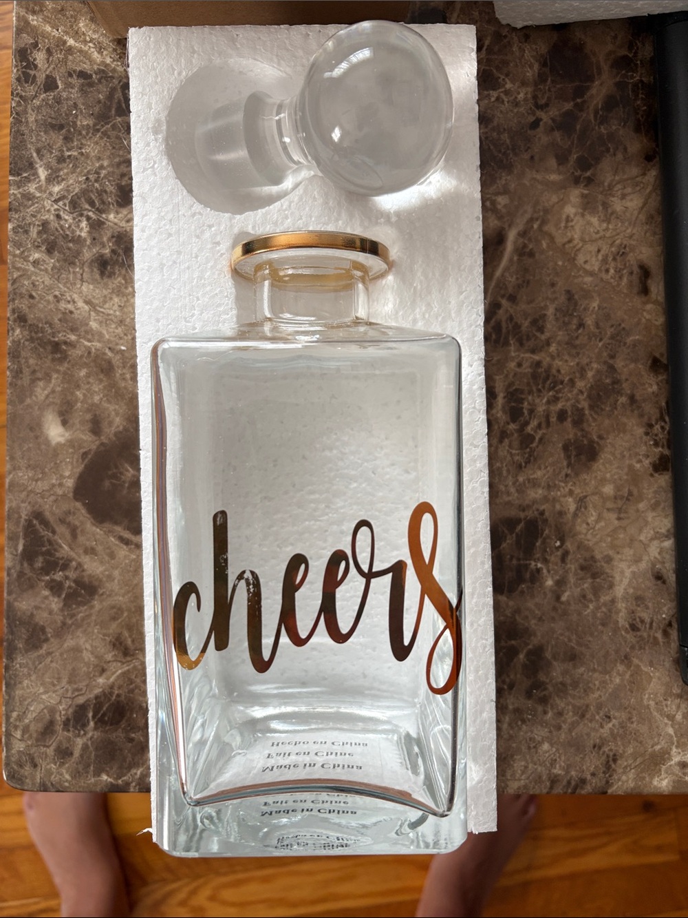 2 never used Glass Decanter with Gold 'Cheers' Script - Clear